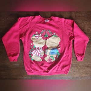 Vintage Festive Holiday Sweater Sweetie Bears Hanes Sport Large / Medium